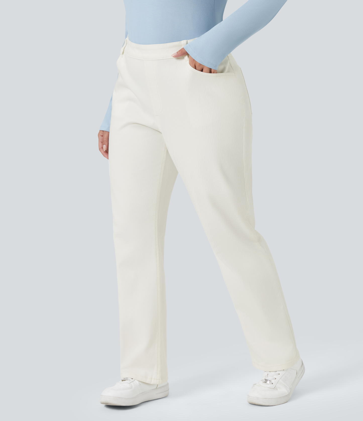 FlexHigh Waisted Pockets Straight Leg Washed Casual Plus Size Jeans