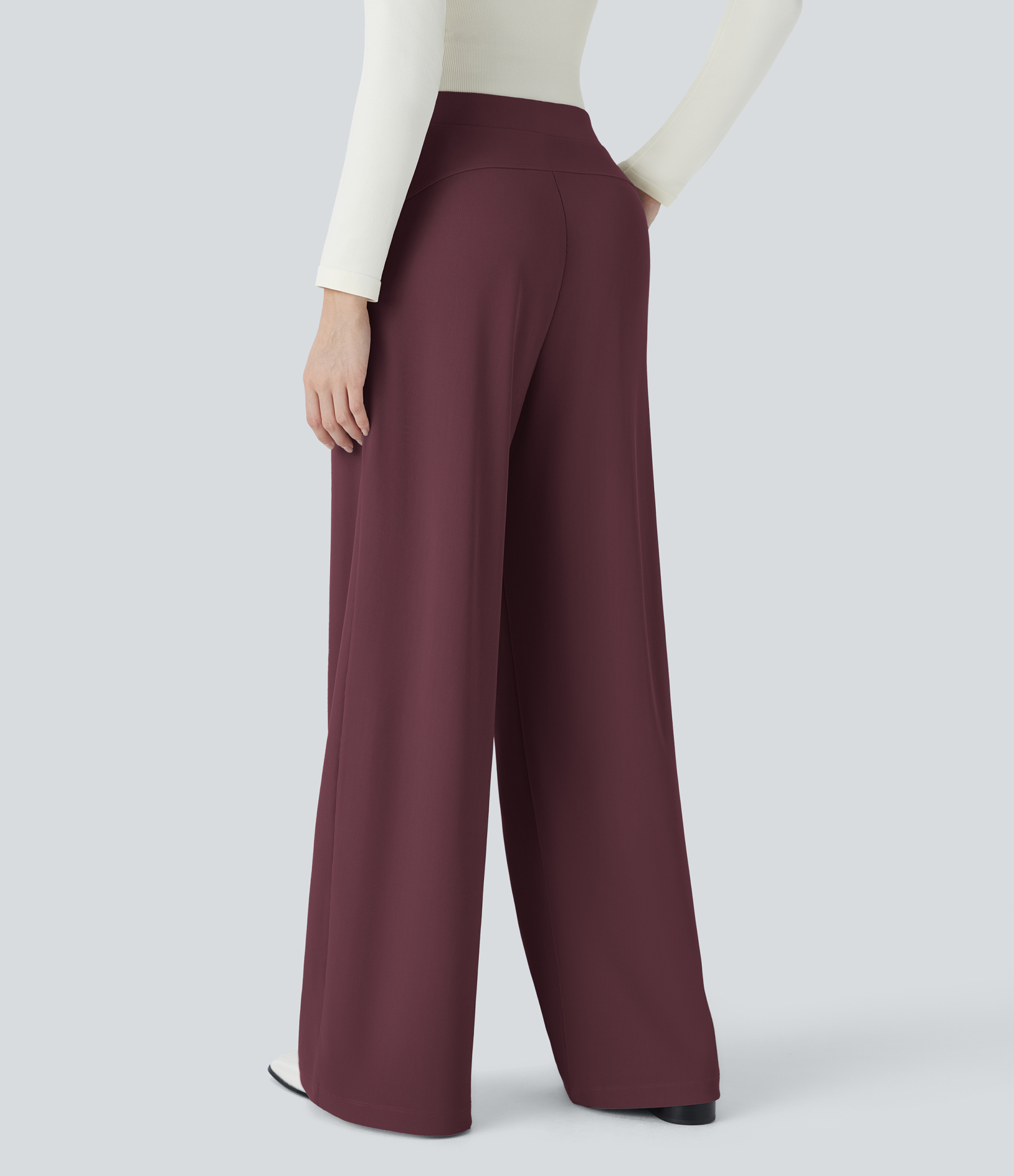 FlexHigh Waisted Body Sculpt Waist-Slimming Pocket Wide Leg Micro Waffle Work Pants