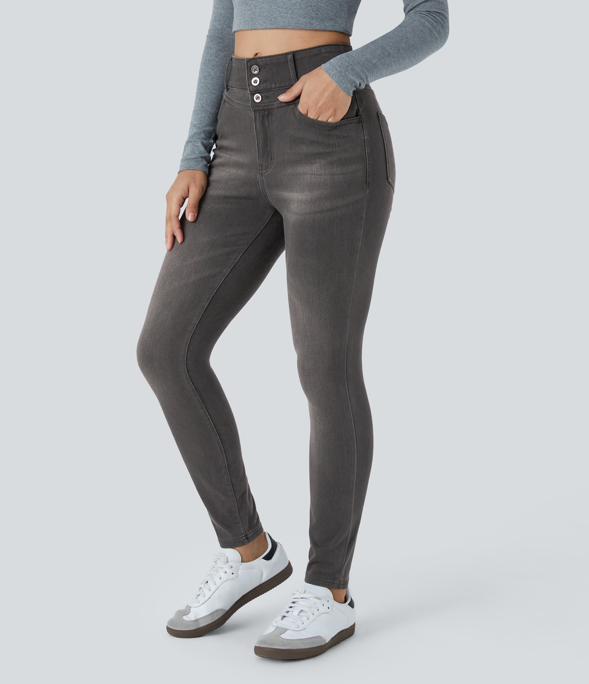 FlexHigh Waisted Zipper Pockets Casual Skinny Jeans