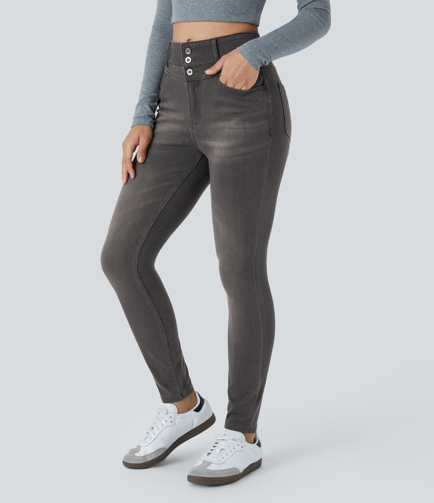 FlexHigh Waisted Zipper Pockets Casual Skinny Jeans