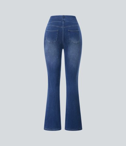 FlexHigh Waisted Pockets Washed Casual Bootcut Jeans