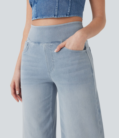 FlexHigh Waisted Pockets Baggy Wide Leg Washed Casual Jeans
