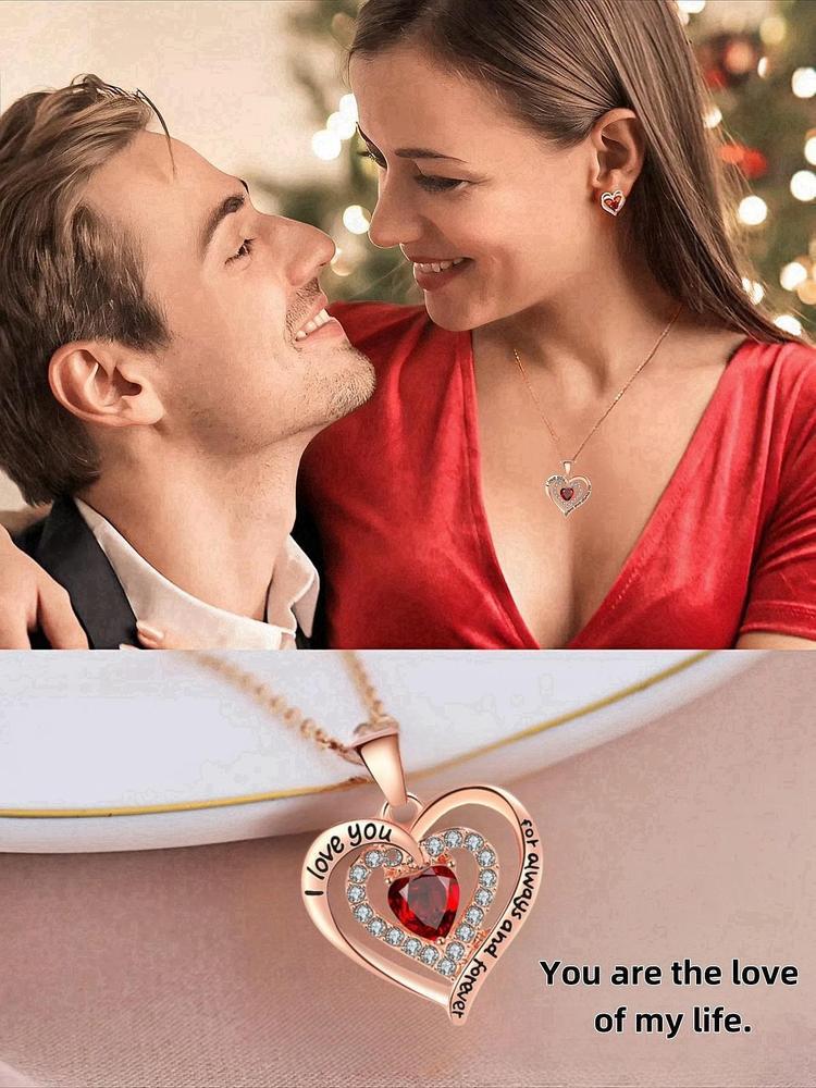 Women's Elegant Heart Design Pendant Necklace with Bear Shaped Rose Gifts Box, Exquisite Trendy Pendant Necklace, Chic Jewelry Set for Girlfriend