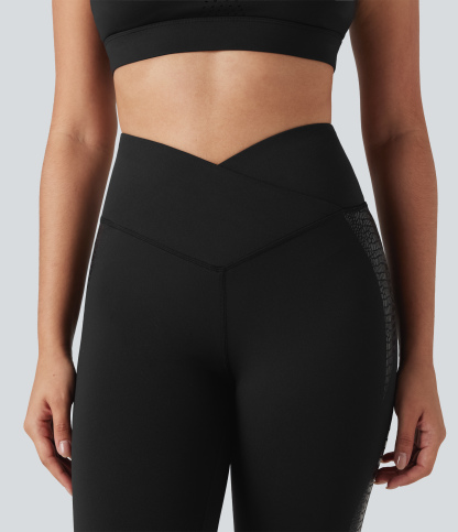 SoftlyZeroHigh Crossover Waisted Skinnny Yoga 7/8 Leggings with Pockets-UPF50+