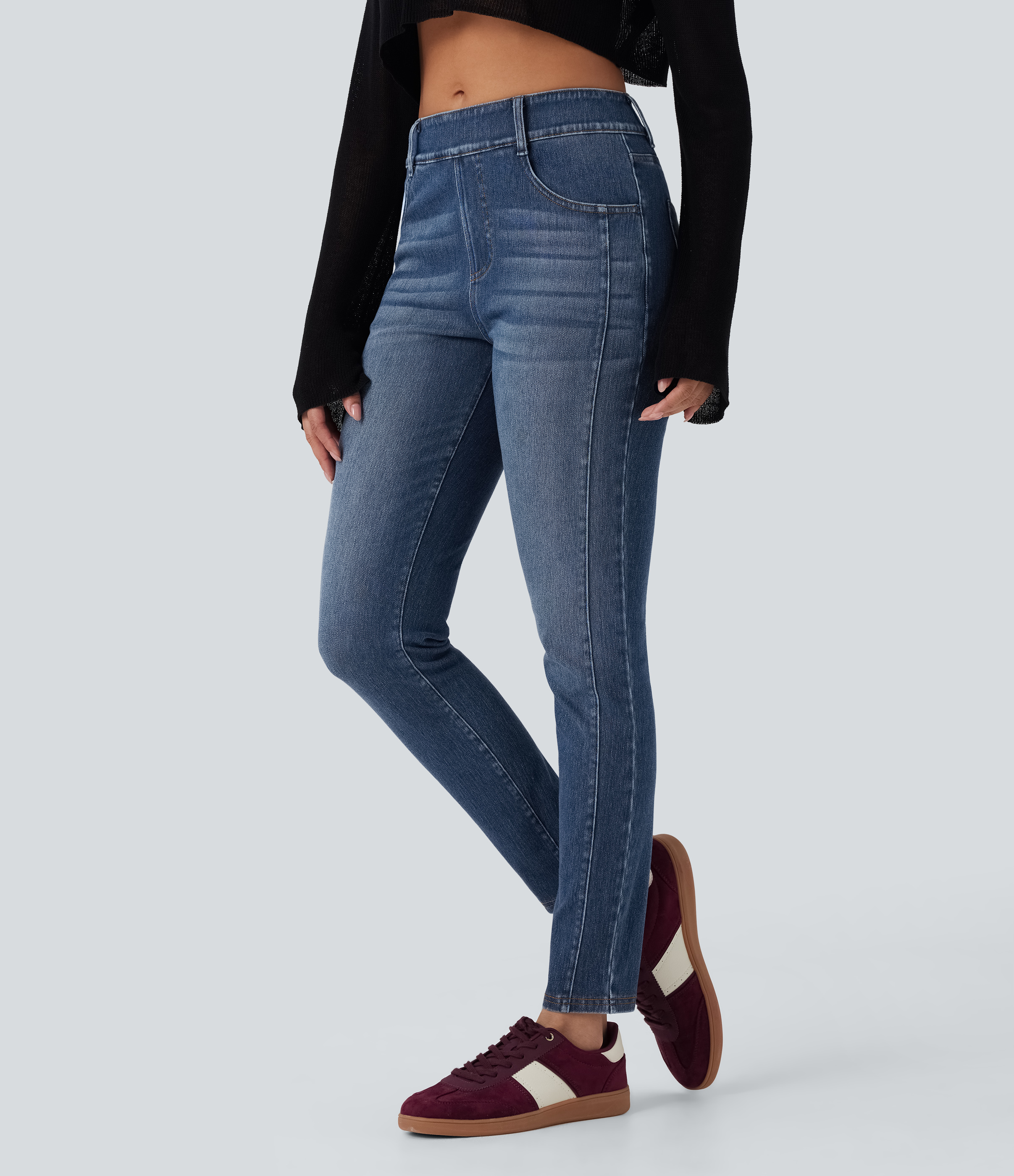 FlexMid Rise Washed Casual Skinny Jeans with Pockets
