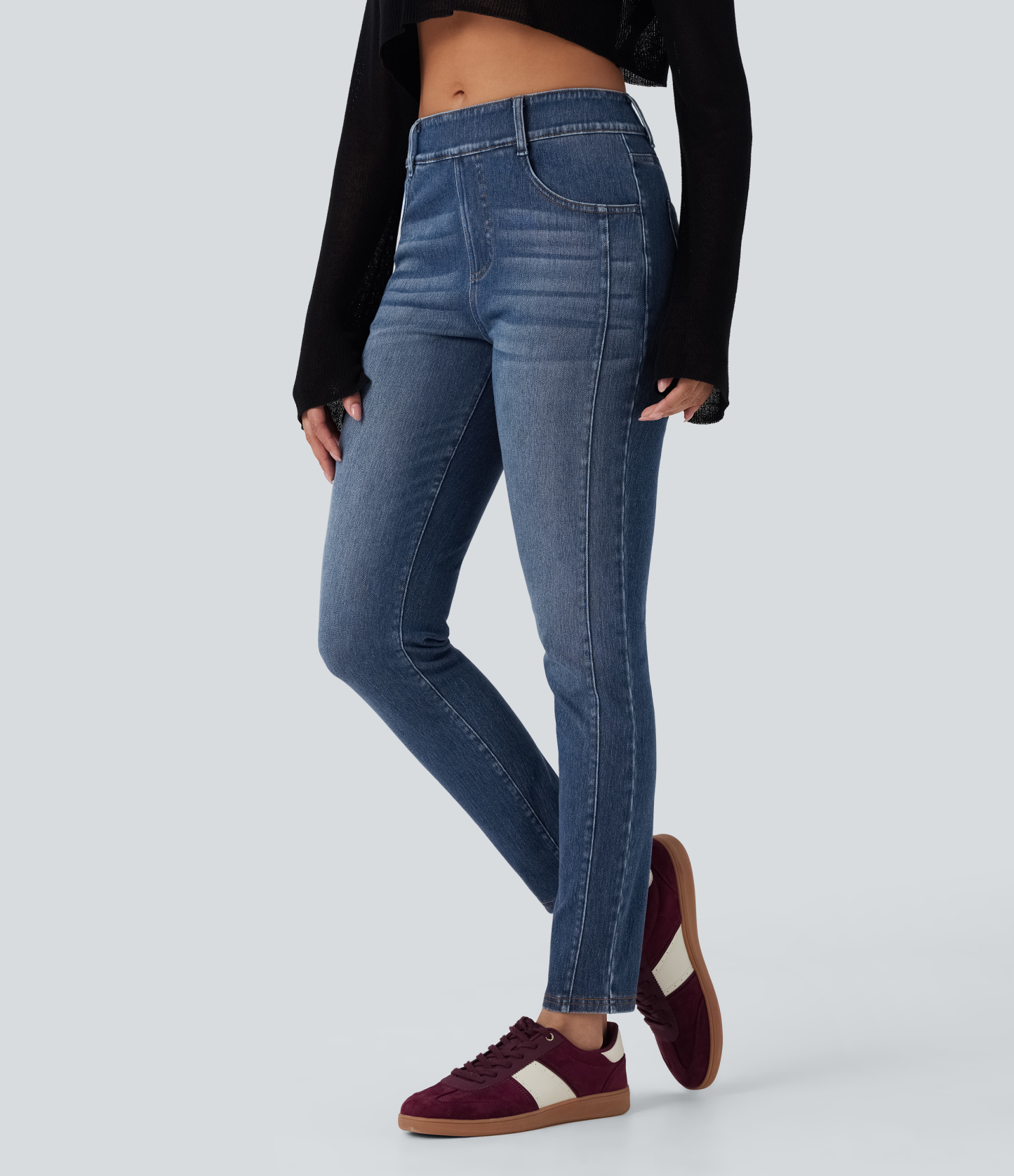 FlexMid Rise Washed Casual Skinny Jeans with Pockets