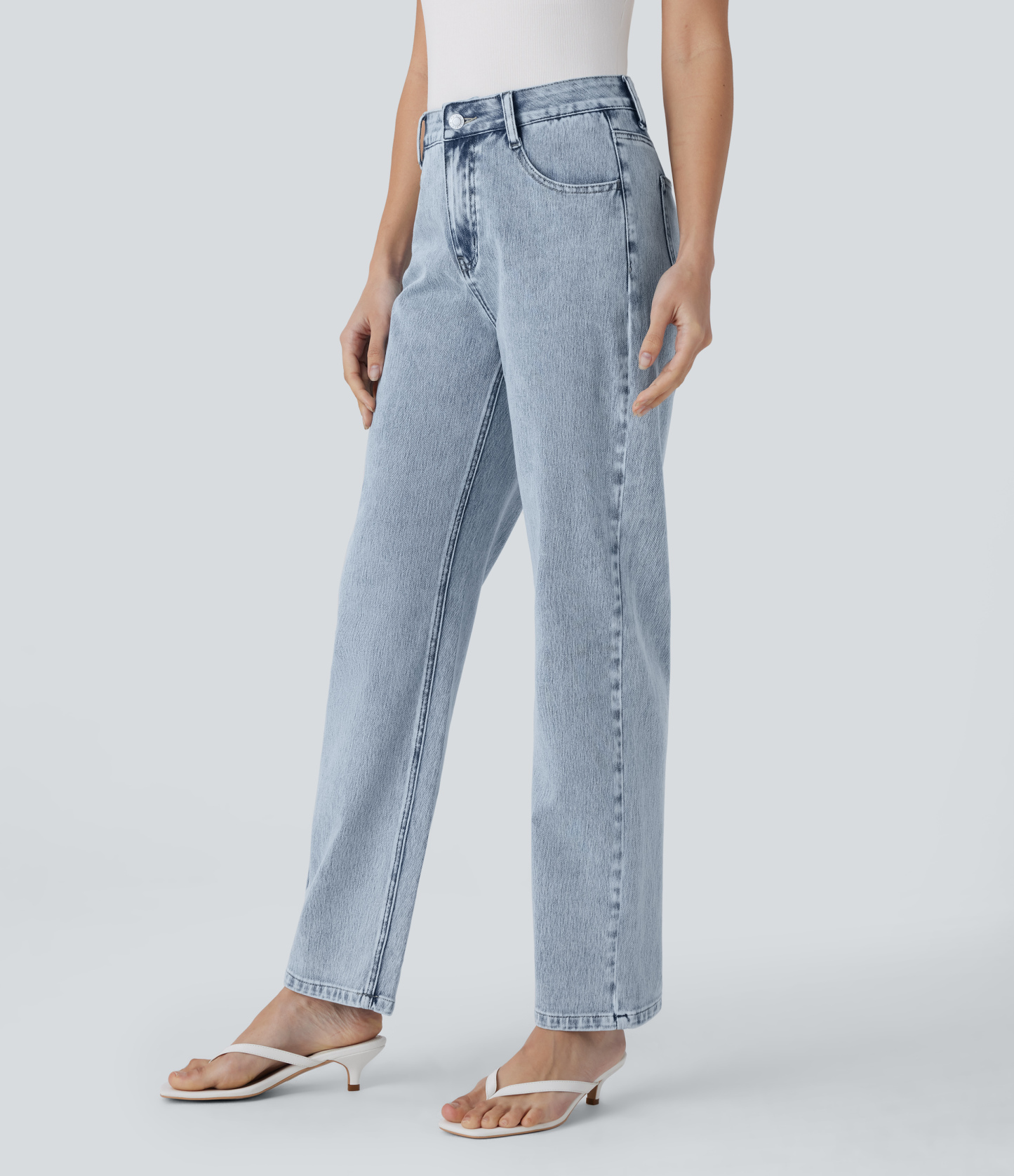 FlexHigh Waisted Zipper Pockets Straight Leg Casual Jeans