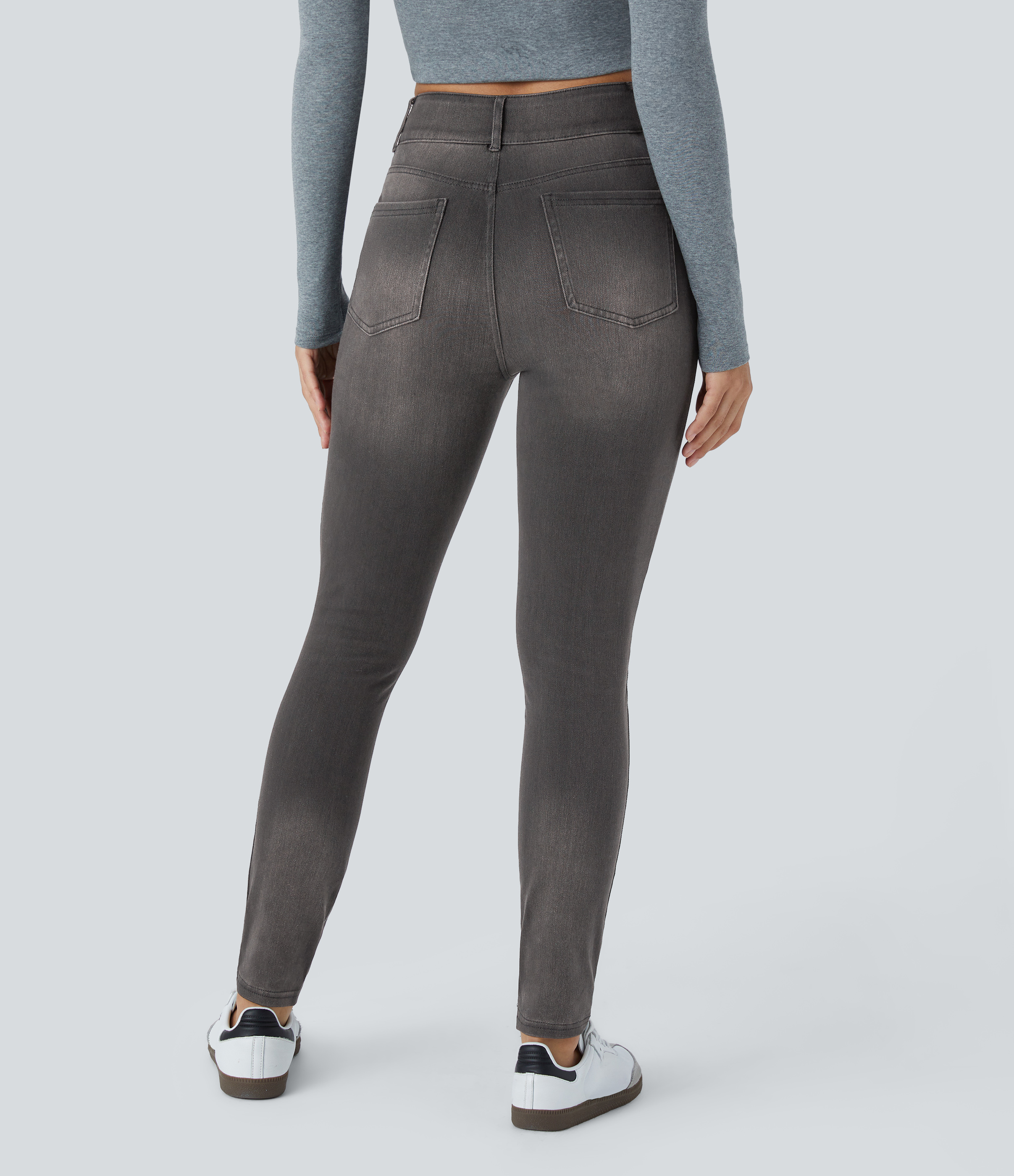 FlexHigh Waisted Zipper Pockets Casual Skinny Jeans