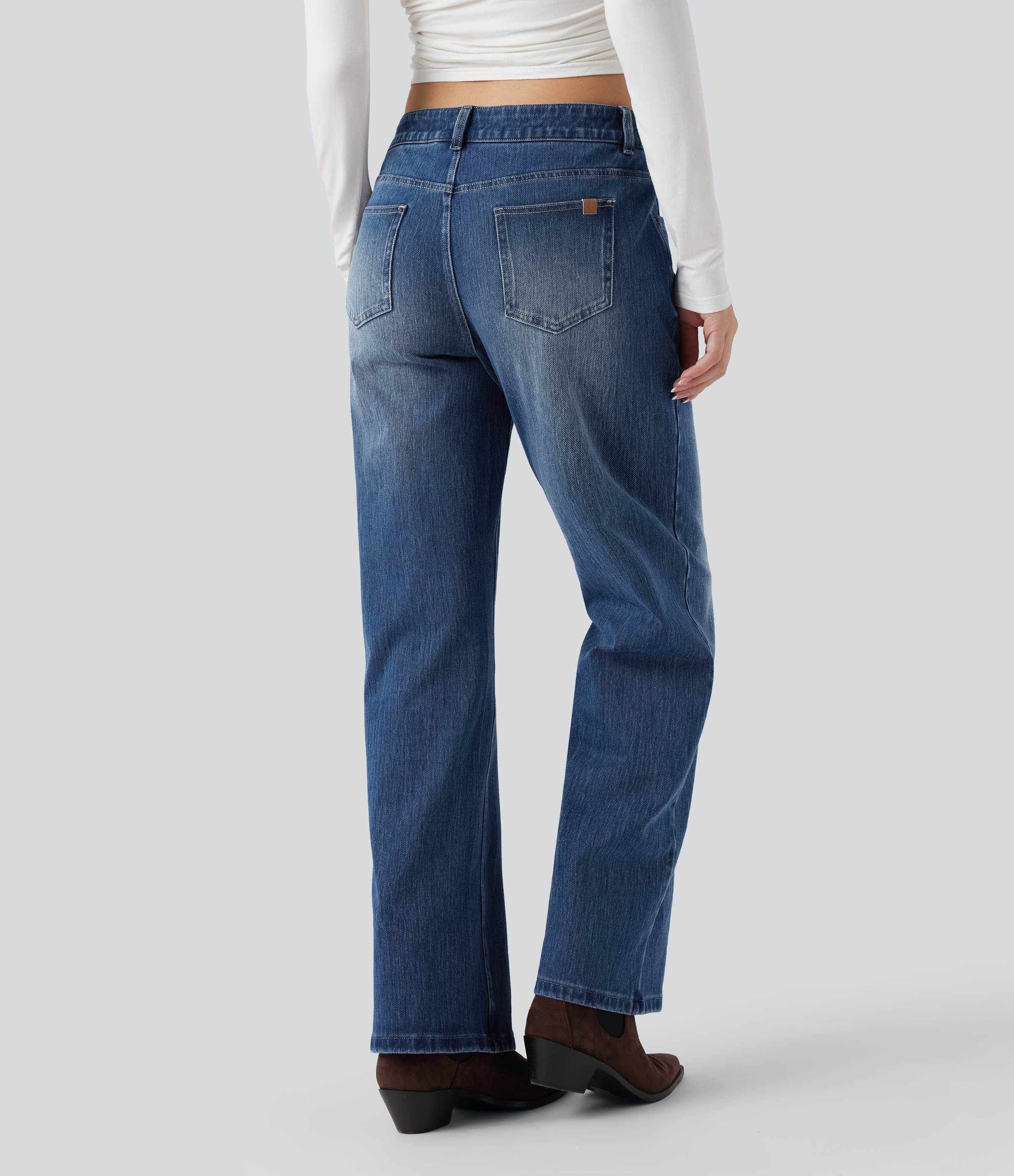 FlexAsymmetric Low Rise Straight Leg Casual Jeans with Pockets
