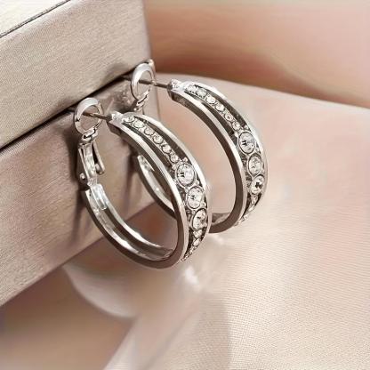 Delicate Round Earrings - Large, Dazzling, Elegant Jewelry Accessory For Everyday, Party Occasions, Alloy Material, No Plating, Perfect Gift Modern Glamour Clean