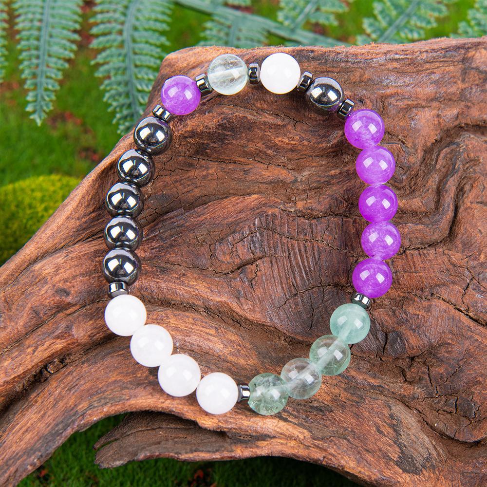 Crystal Bracelet - Allotherapy Focus And Clarity Aid, 8mm Bead Jewelry For Determination And Concentration, Physical Form Elastic Wrist Rosary, Brings Serenity & Luck Colorblock Beaded Crystal Bracelet