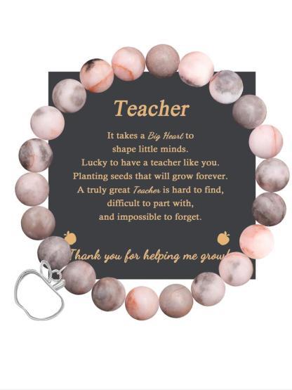 1PC Teacher's Day Gift Bracelet for Men and Women, Perfect Valentine's Jewelry with Adjustable Beads, Includes Gift Message Card for Thoughtful Teacher Gift Ideas
