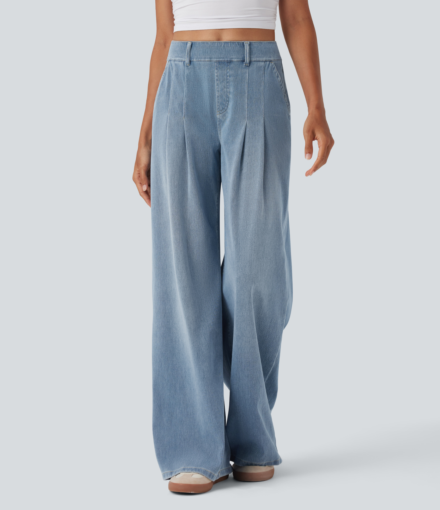 FlexMid Rise Wide Leg Casual Jeans with Pockets