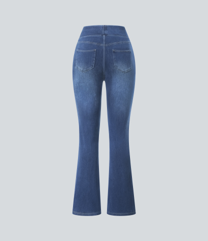 FlexHigh Waisted Pockets Washed Casual Bootcut Jeans