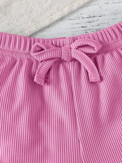 Toddler Girls Outfit Purple Graphic Print Short Sleeve T-Shirt & Shorts Set for Spring Summer Fall Casual Wear