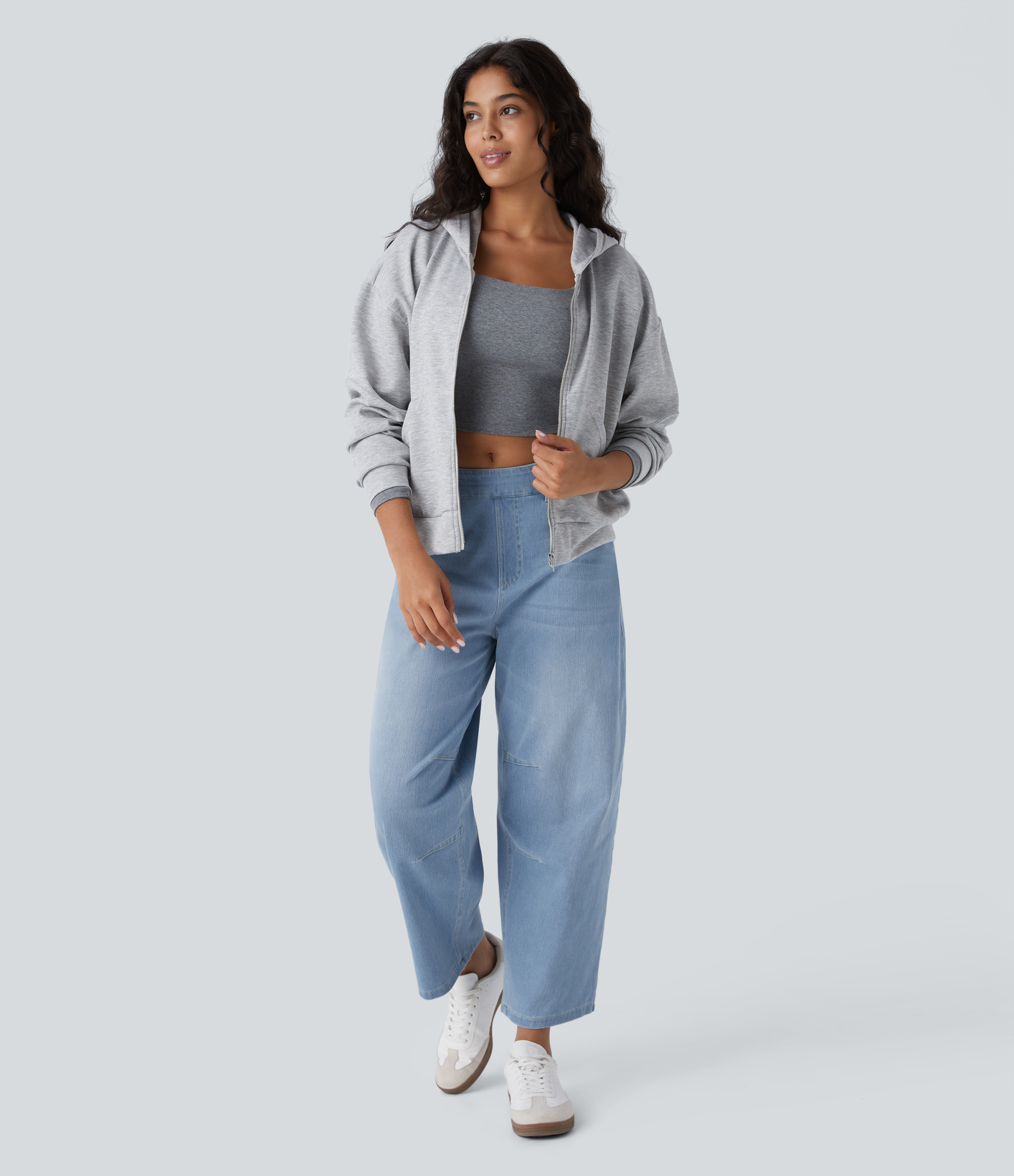 FlexMid Rise Pockets Barrel Leg Casual Jeans