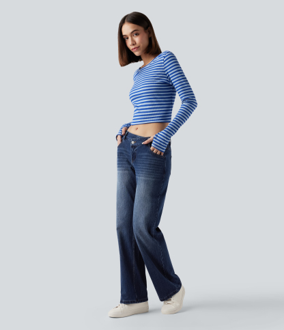 FlexAsymmetric Low Rise Straight Leg Casual Jeans with Pockets