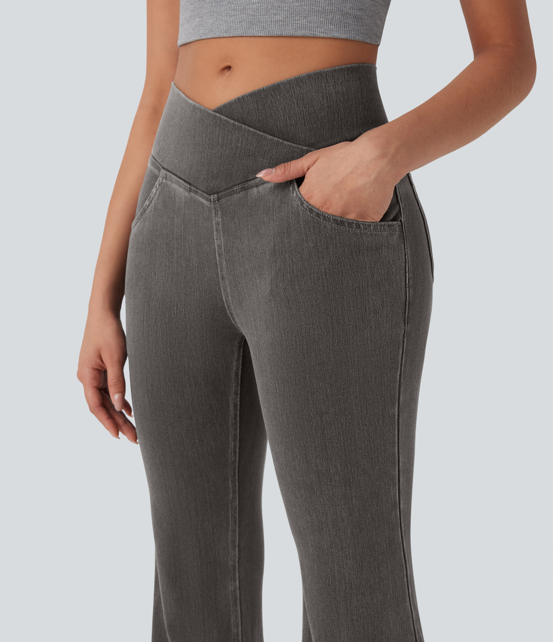 FlexHigh Waisted Crossover Pocket Washed Casual Jeans