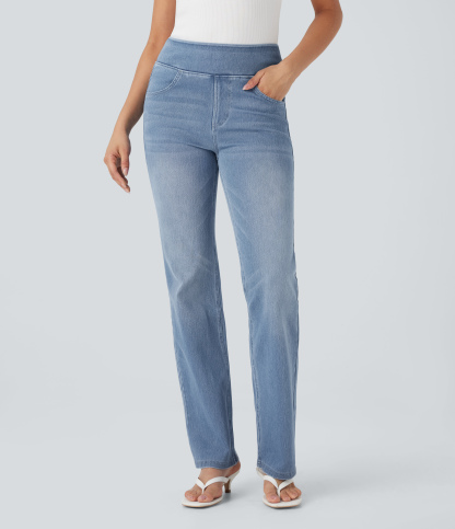 FlexHigh Waisted Washed Casual Bootcut Jeans with Pockets