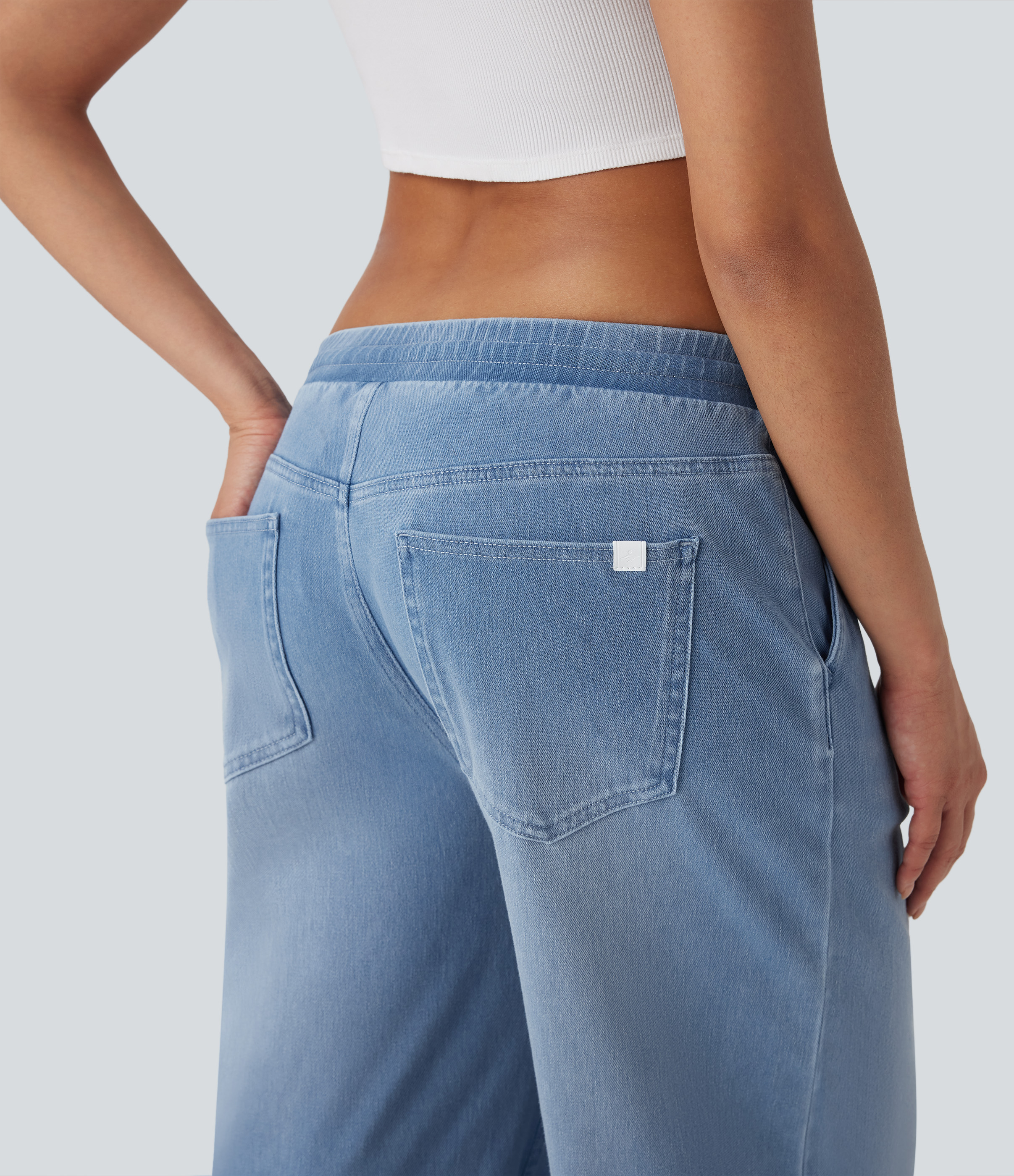 FlexLow Rise Drawstring Stretchy Knit Casual Baggy Sweatpants Jeans with Multiple Pockets