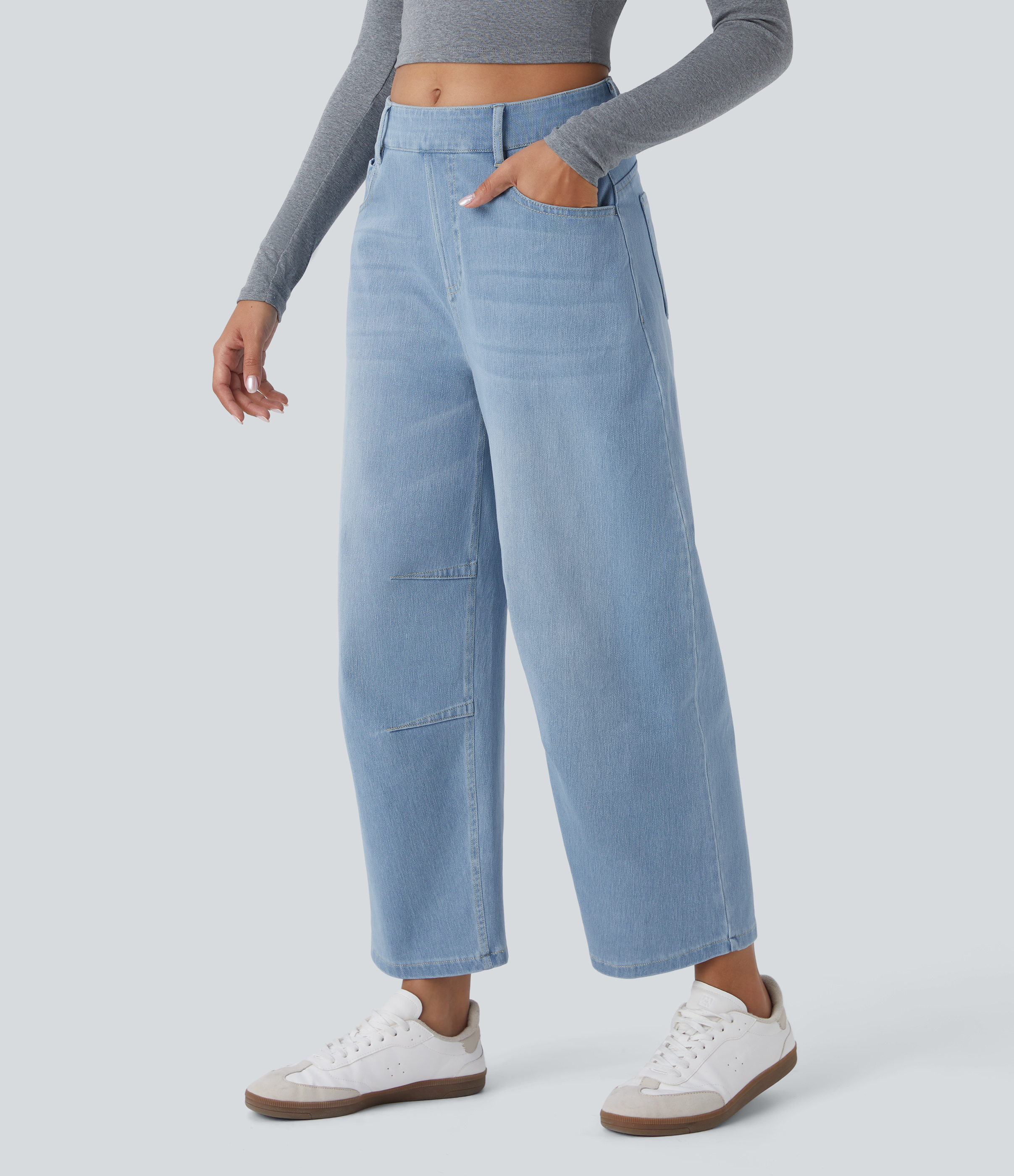 FlexMid Rise Pockets Barrel Leg Casual Jeans