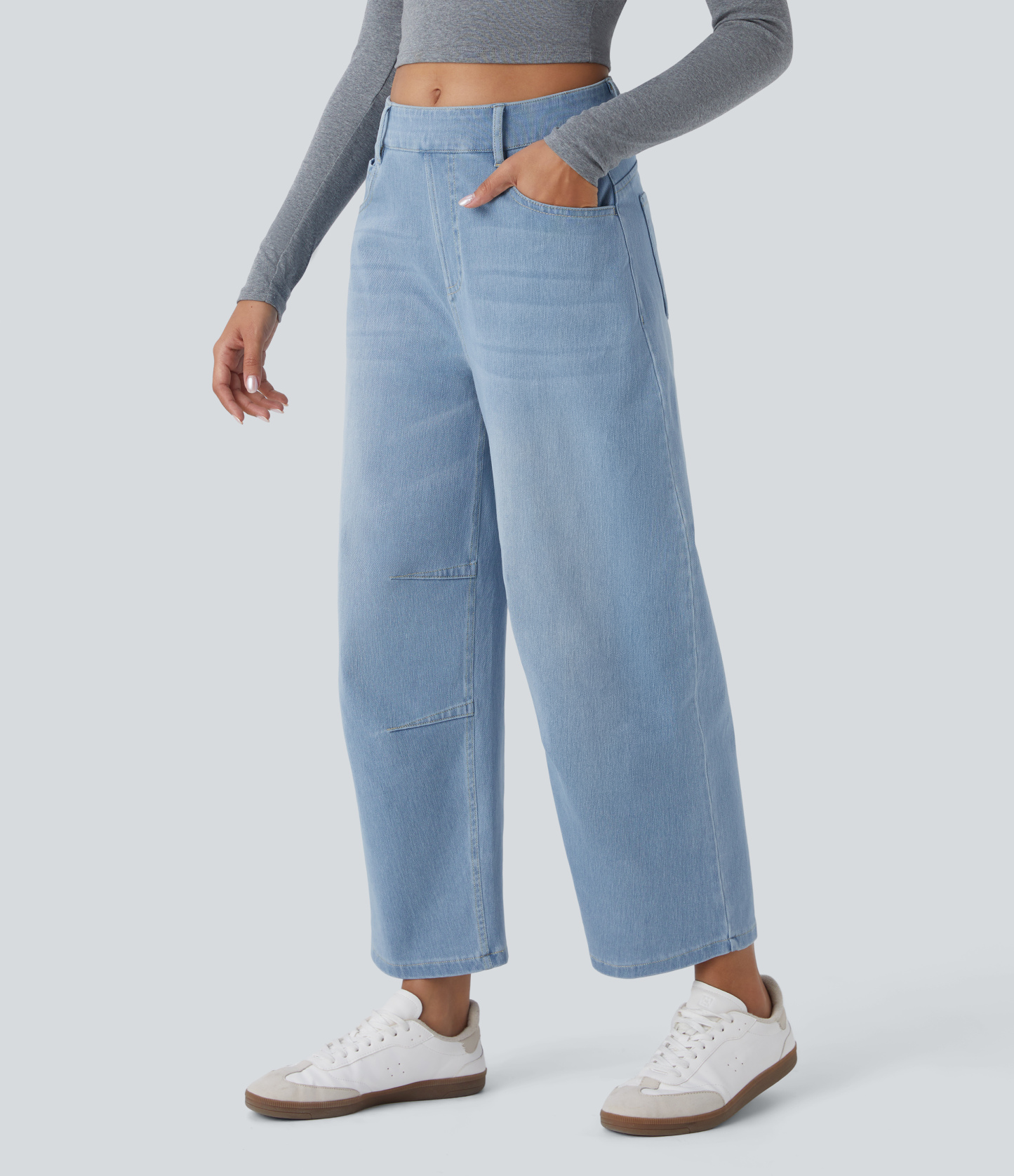 FlexMid Rise Pockets Barrel Leg Casual Jeans