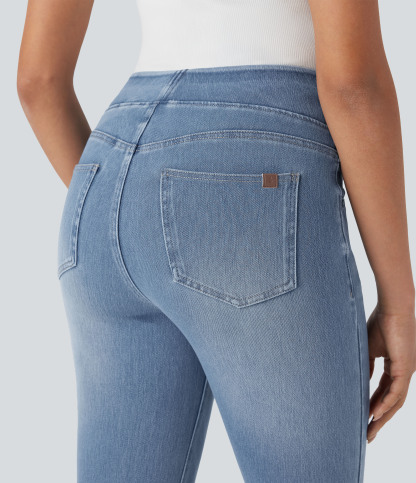 FlexHigh Waisted Washed Casual Bootcut Jeans with Pockets