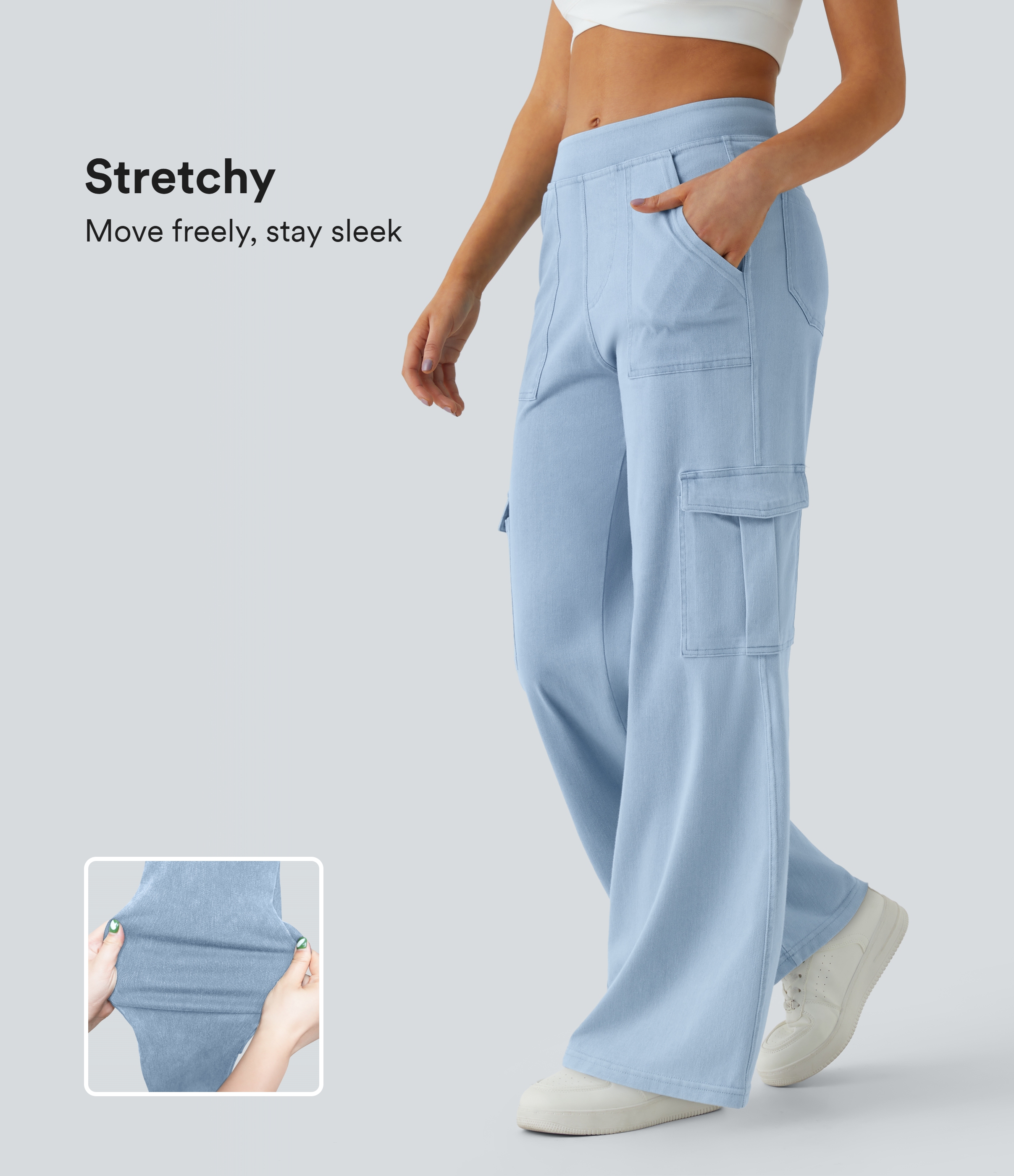 FlexMid Rise Pockets Straight Leg Casual Cargo Jeans