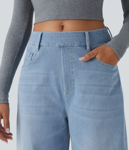 FlexMid Rise Pockets Barrel Leg Casual Jeans