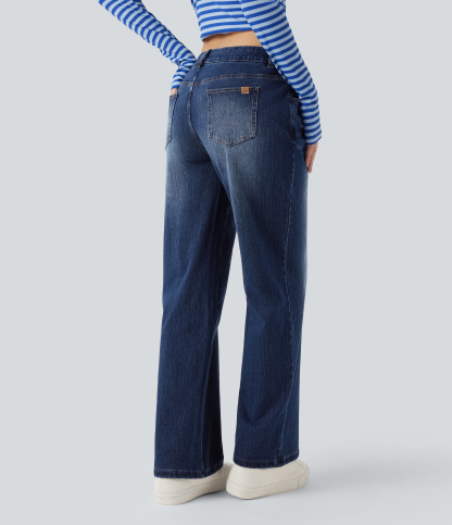 FlexAsymmetric Low Rise Straight Leg Casual Jeans with Pockets