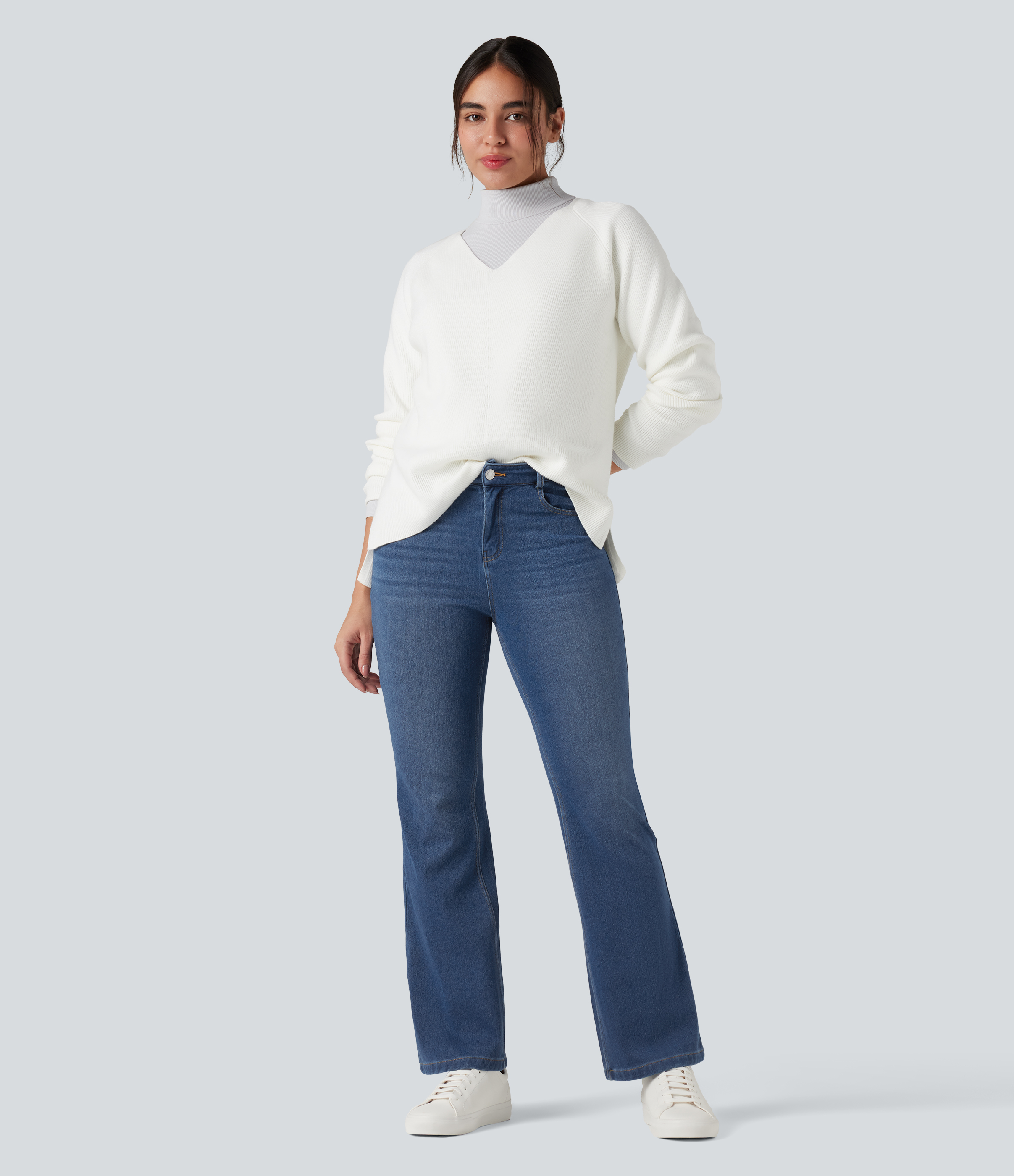 FlexMid Rise Casual Flare Jeans with Pockets