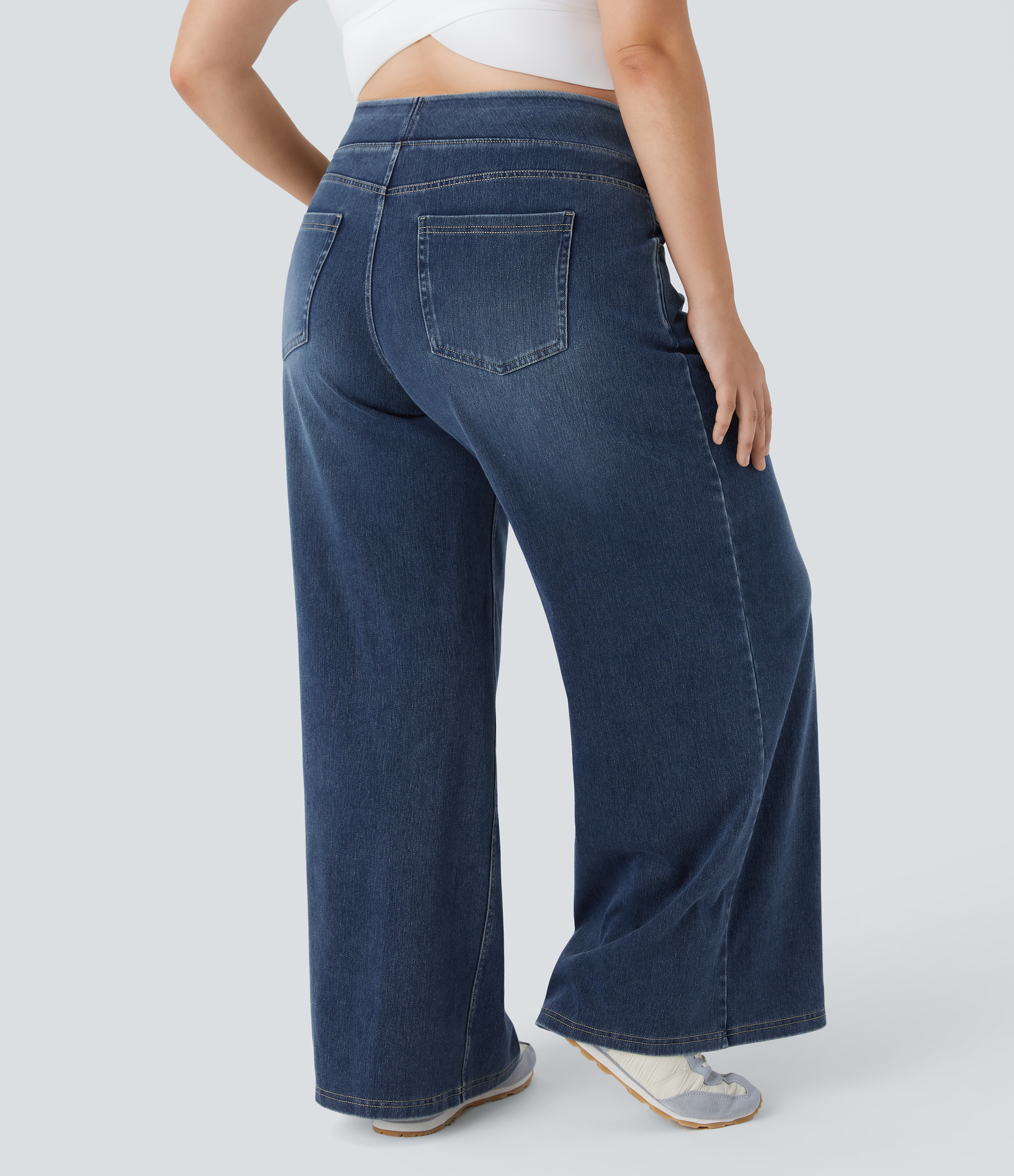 FlexHigh Waisted Pockets Baggy Wide Leg Washed Casual Plus Size Jeans