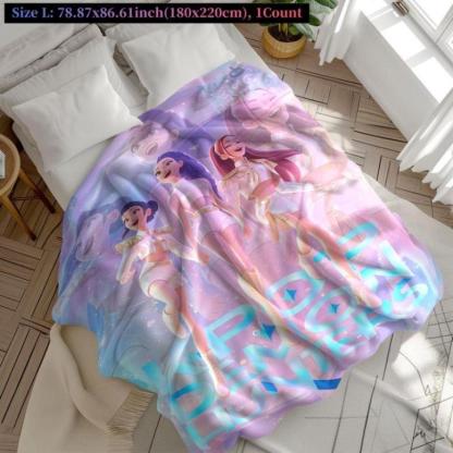 K-POP Demon Hunters Flannel Blanket Dreamy Purple Pink Anime Style Soft Cozy Lightweight Warm Throw Sofa Bed Travel Nap Office Camping Air Conditioner Use Perfect Holiday Gift Home Decor KPOP Fans Teen Girls Halloween Christmas Gift