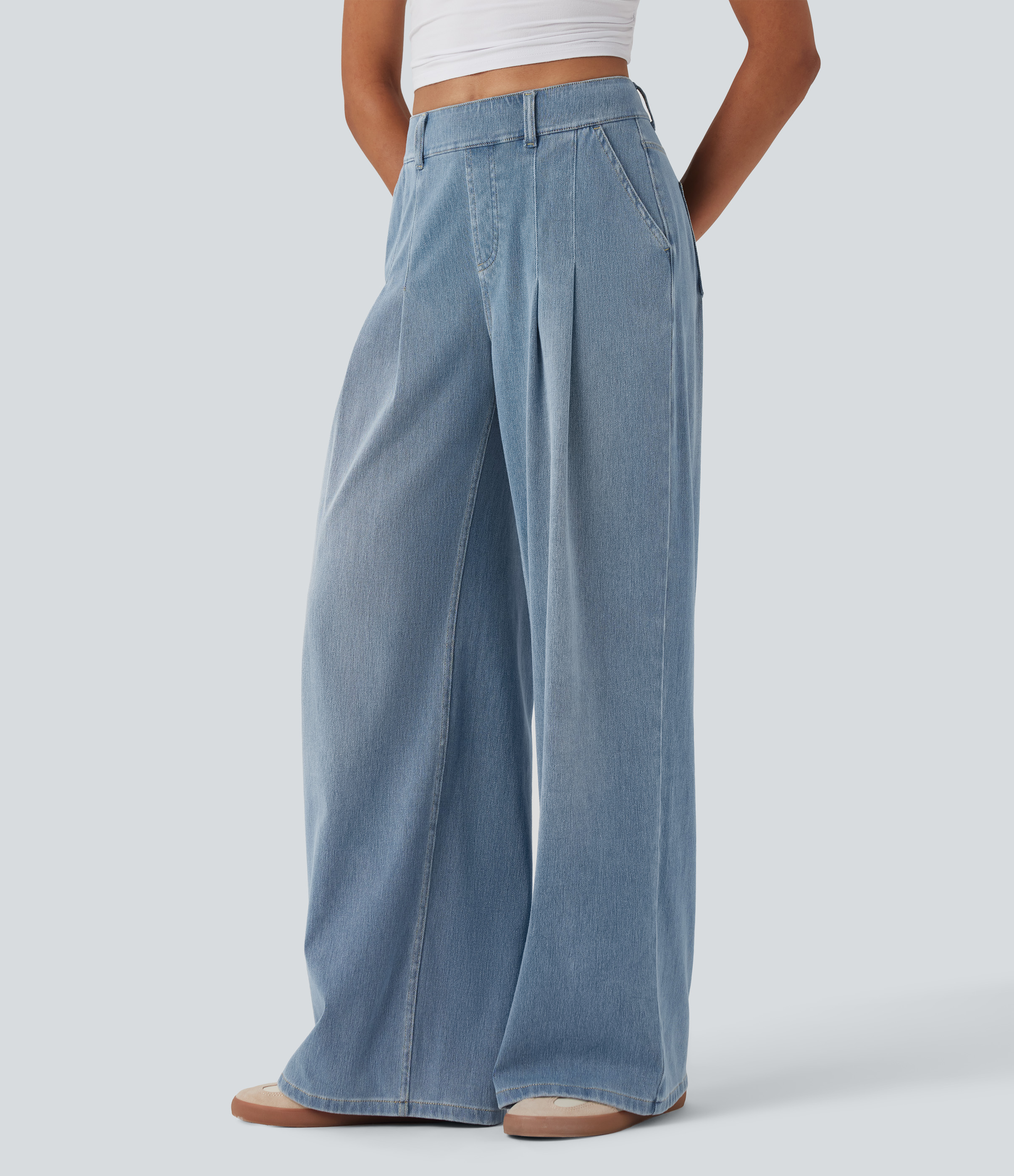 FlexMid Rise Wide Leg Casual Jeans with Pockets