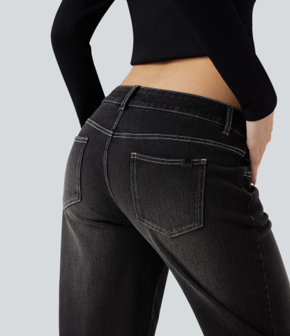 FlexAsymmetric Low Rise Straight Leg Casual Jeans with Pockets