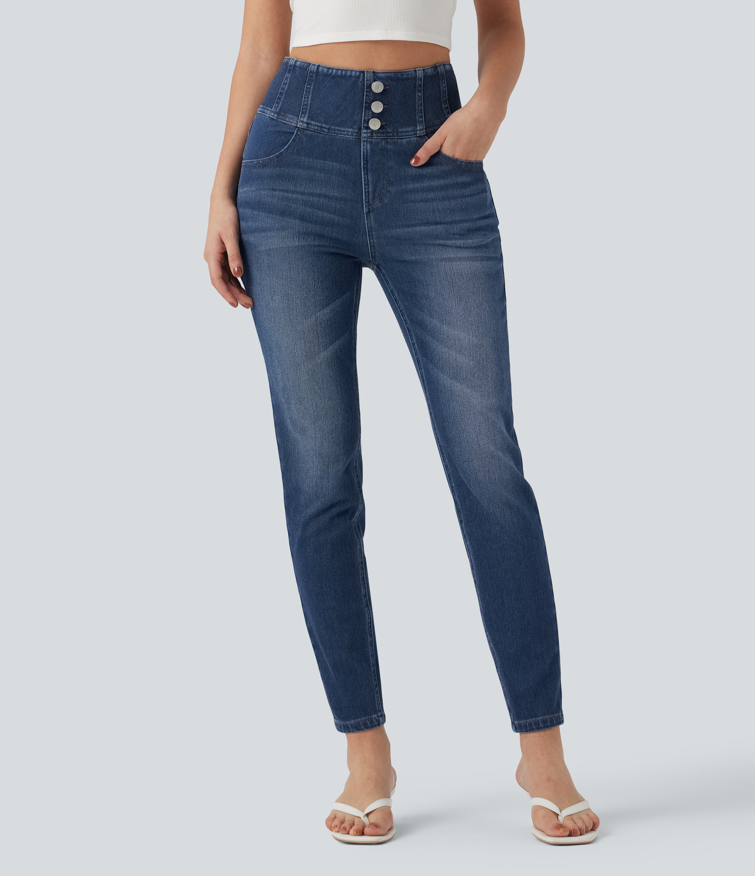 FlexHigh-waisted Casual Skinny Jeans with Pockets