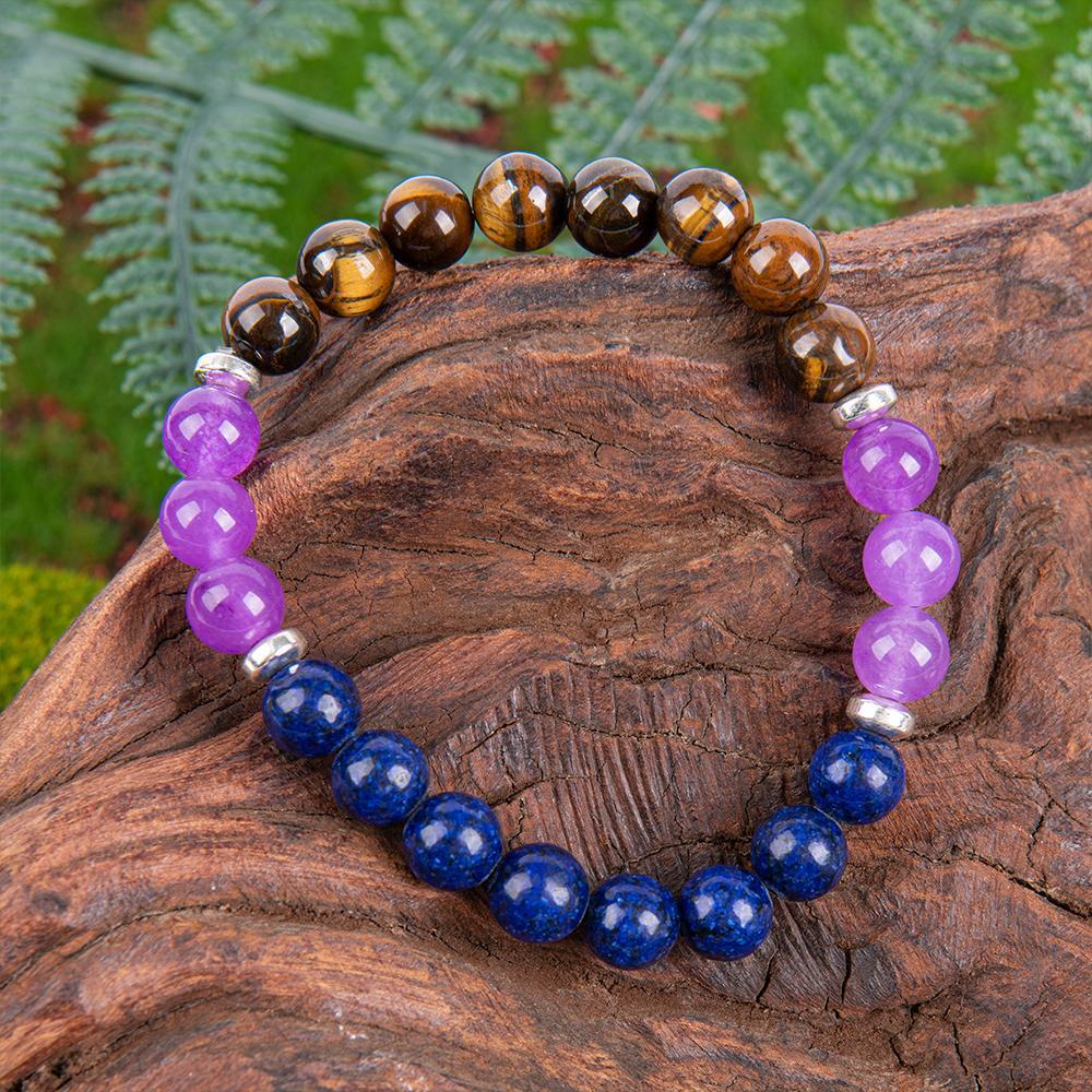 Reduce Stress Relieve Anxiety Crystal Bracelet Beaded Tiger's Eye Stone Jewelry For Men And Women,  Beaded Jewelry,  first  bracelet pulsera  amatista unity  bracelet protection  fashion artificial Colorblock Beaded Crystal Bracelet    chakra bracelet