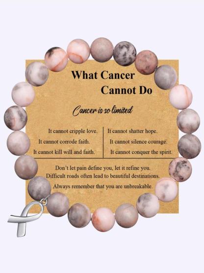 Cancer Survivor Gifts for Men Women, Breast Cancer Awareness Bracelets, Healing Natural Stone Beaded Bracelets, Inspirational Bracelets Gifts for Men Women