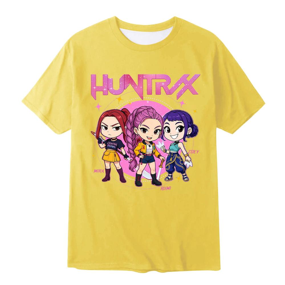 HOT! Kpop Demon Hunters Shirt, Huntrix Girl T-Shirt, Girls Casual Short Sleeve T-Shirts Anime Style Soft Round Neck Tees Comfortable Daily Wear Top for Toddler Teenage Kids