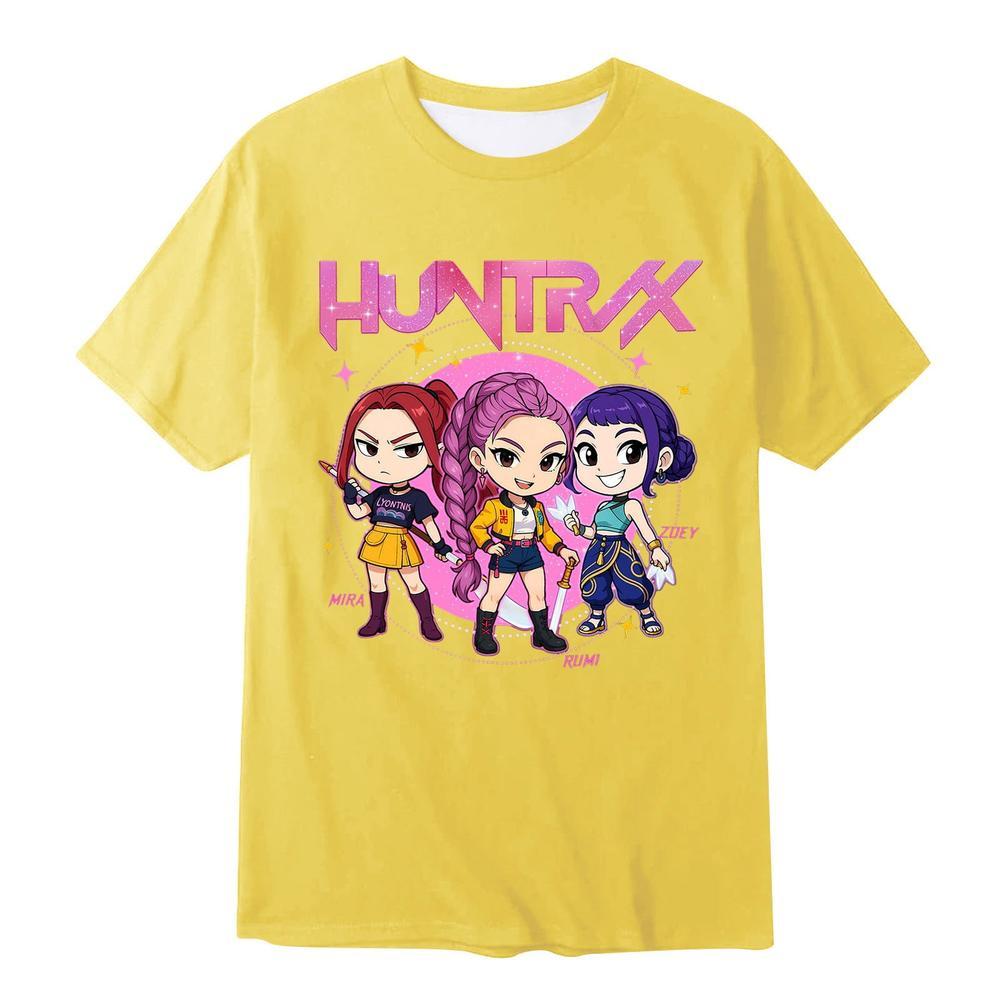HOT! Kpop Demon Hunters Shirt, Huntrix Girl T-Shirt, Girls Casual Short Sleeve T-Shirts Anime Style Soft Round Neck Tees Comfortable Daily Wear Top for Toddler Teenage Kids