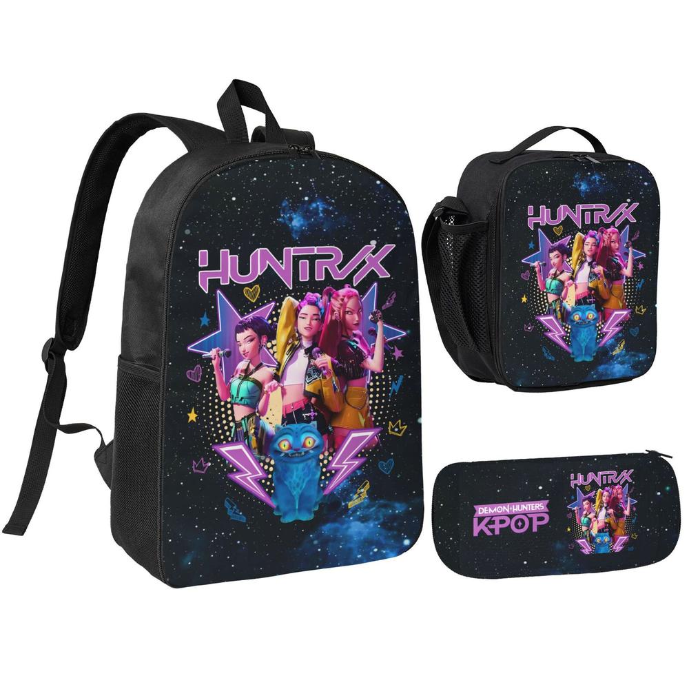 Huntrix K POP School Backpack SAJA BOYS Bags 3PCS Sets for Teens Adults Lightweight Bookbag with Lunch Bag Pencil Case for Middle High School College Students