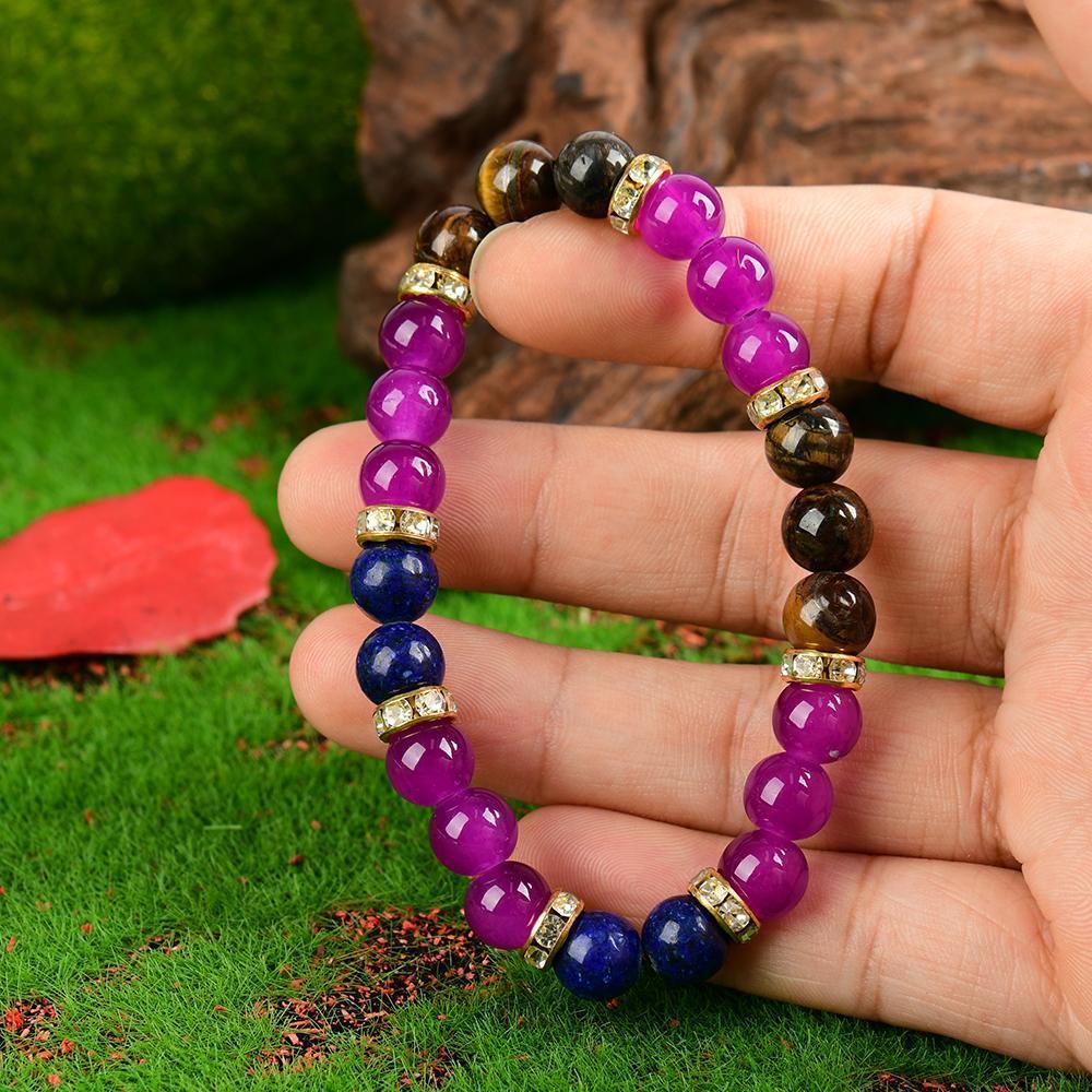 ARPURRAINA Lapis Lazuli & Tiger's Eye Elastic Bracelets for Men & Women Relieve Insomnia Aid Sleep Infuse Prosperity Energy Bring Peace Luck Perfect Gifts Crystal Bracelet