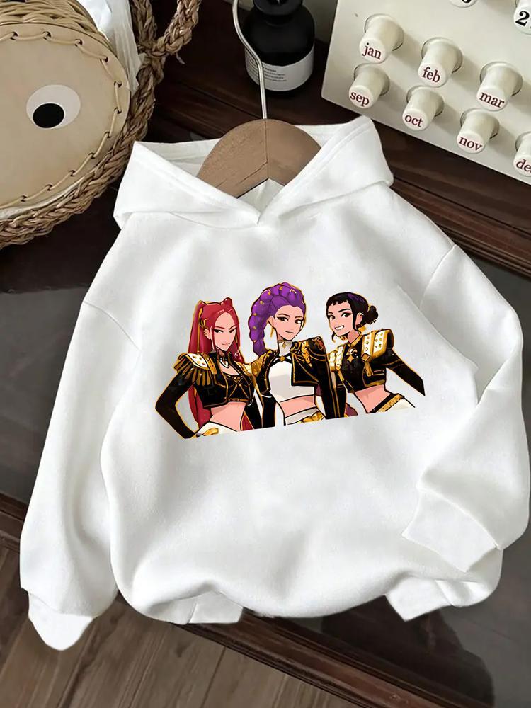 Girls' Spring & Fall Fashion Hoodie, Creative Anime Print Long Sleeve Pullover, Casual Comfortable Trendy Sweatshirt