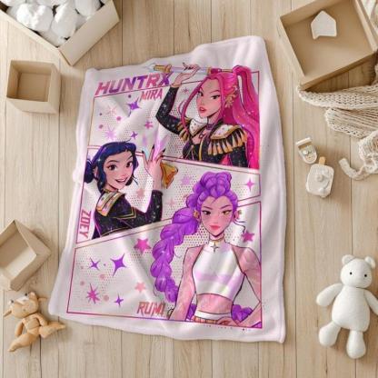 Kpop Demon Hunter Blanket, Cute Huntrix Theme Flannel Blanket, Kpop Demon Hunter Lover Gift, Mira Rumi Joey Blanket, Cozy Kpop Fangirl Gift,Zoey,Mira,Rumi,Huntrix,Sajaboys,Gift For Kids, Gift For Men & Women, K-POP Demon Hunters Merch