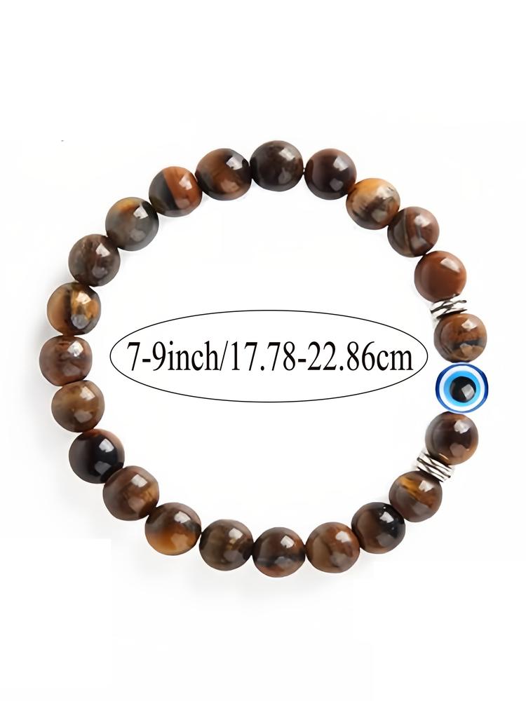 1PC Handmade Natural Stone Bracelet with Evil Eye Pendant, Vintage Bohemian Style Jewelry Gift Set with Good Luck Card Included