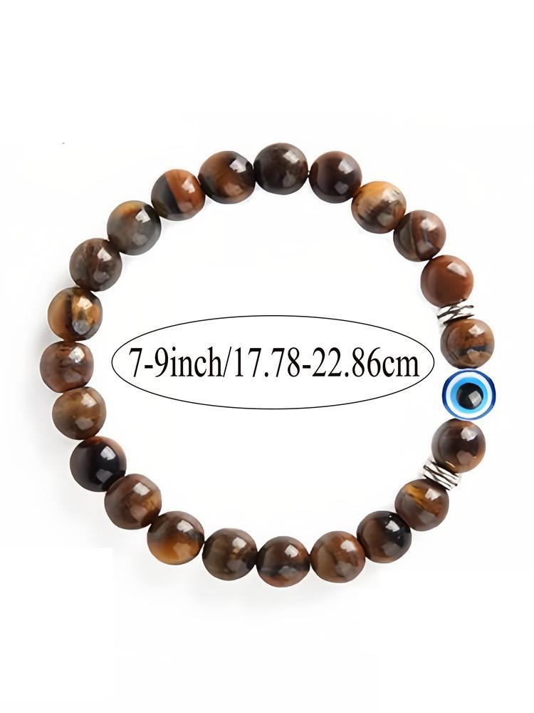 1PC Handmade Natural Stone Bracelet with Evil Eye Pendant, Vintage Bohemian Style Jewelry Gift Set with Good Luck Card Included