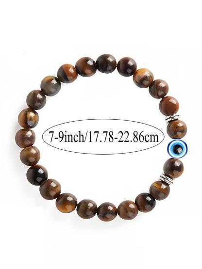 1PC Handmade Natural Stone Bracelet with Evil Eye Pendant, Vintage Bohemian Style Jewelry Gift Set with Good Luck Card Included