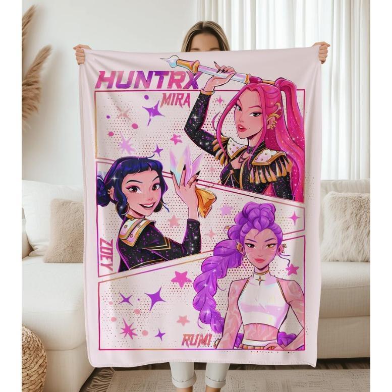 Kpop Demon Hunter Blanket, Cute Huntrix Theme Flannel Blanket, Kpop De