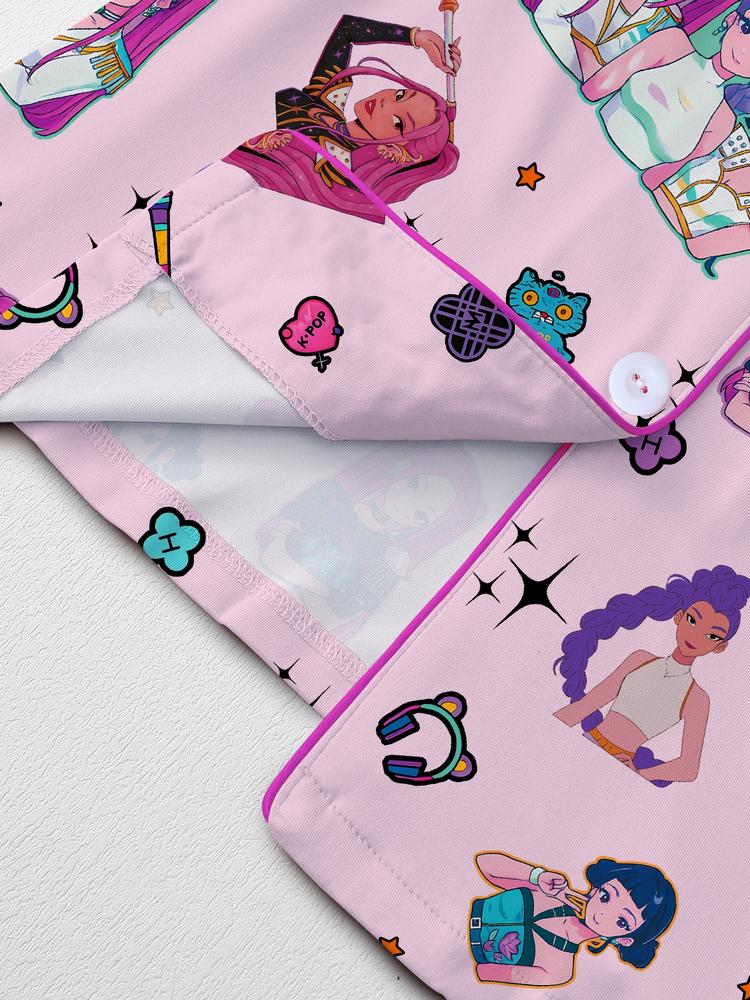 Women's K-Pop Demon Hunter Tiger Pajama Set, Two-Piece Short Sleeve Button-Up Top & Shorts, Comfortable Home Wear, Netflix Fan Gift