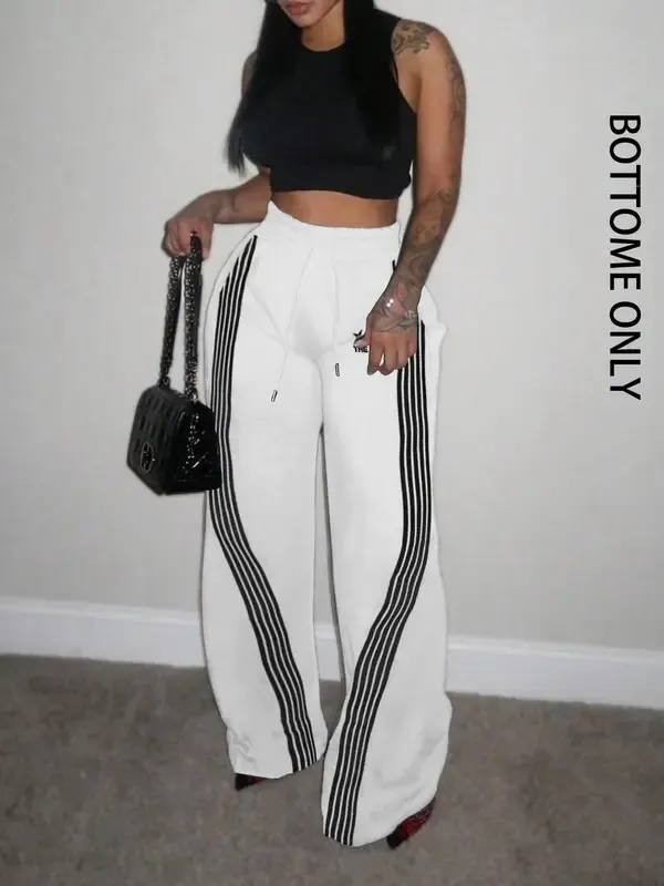 Women's Colorblock Striped Print Drawstring Waist Sweatpants, Comfy, Casual Pocket Pants for Daily Wear, Ladies Bottoms for All Seasons, Casual Fashion Pants